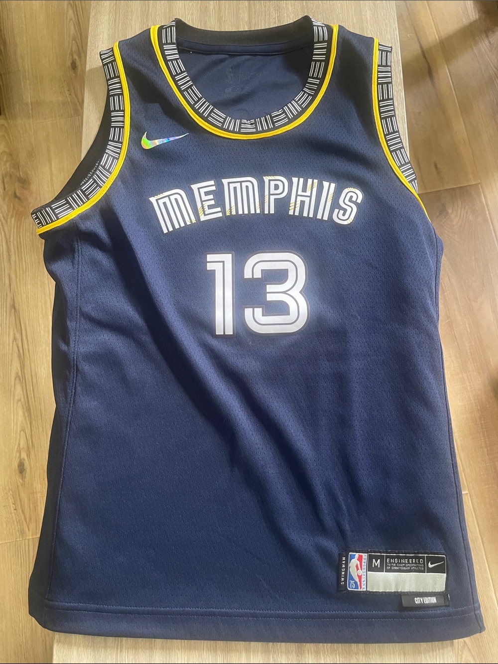 Nike Memphis Navy Blue and Yellow Basketball Jersey #13
